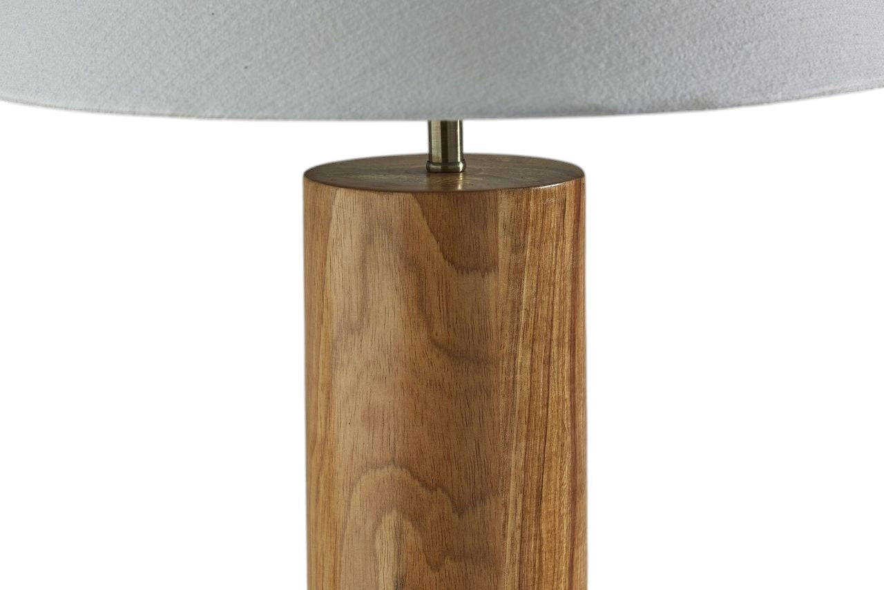 26" Natural Solid Wood Cylinder Table Lamp With White Cone Shade-3