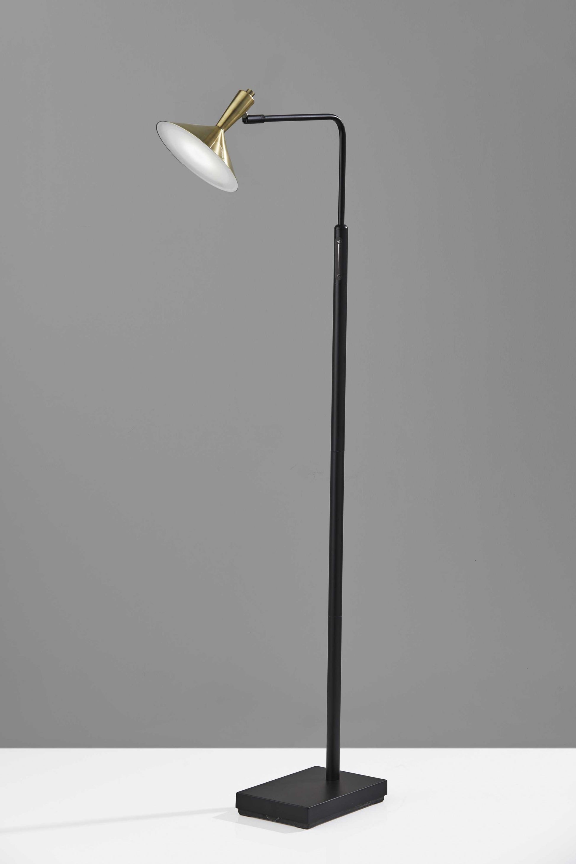54" Black And Gold Metal LED Task Floor Lamp With Gold Metal Empire Shade-Floor Lamps-DECOROLALA