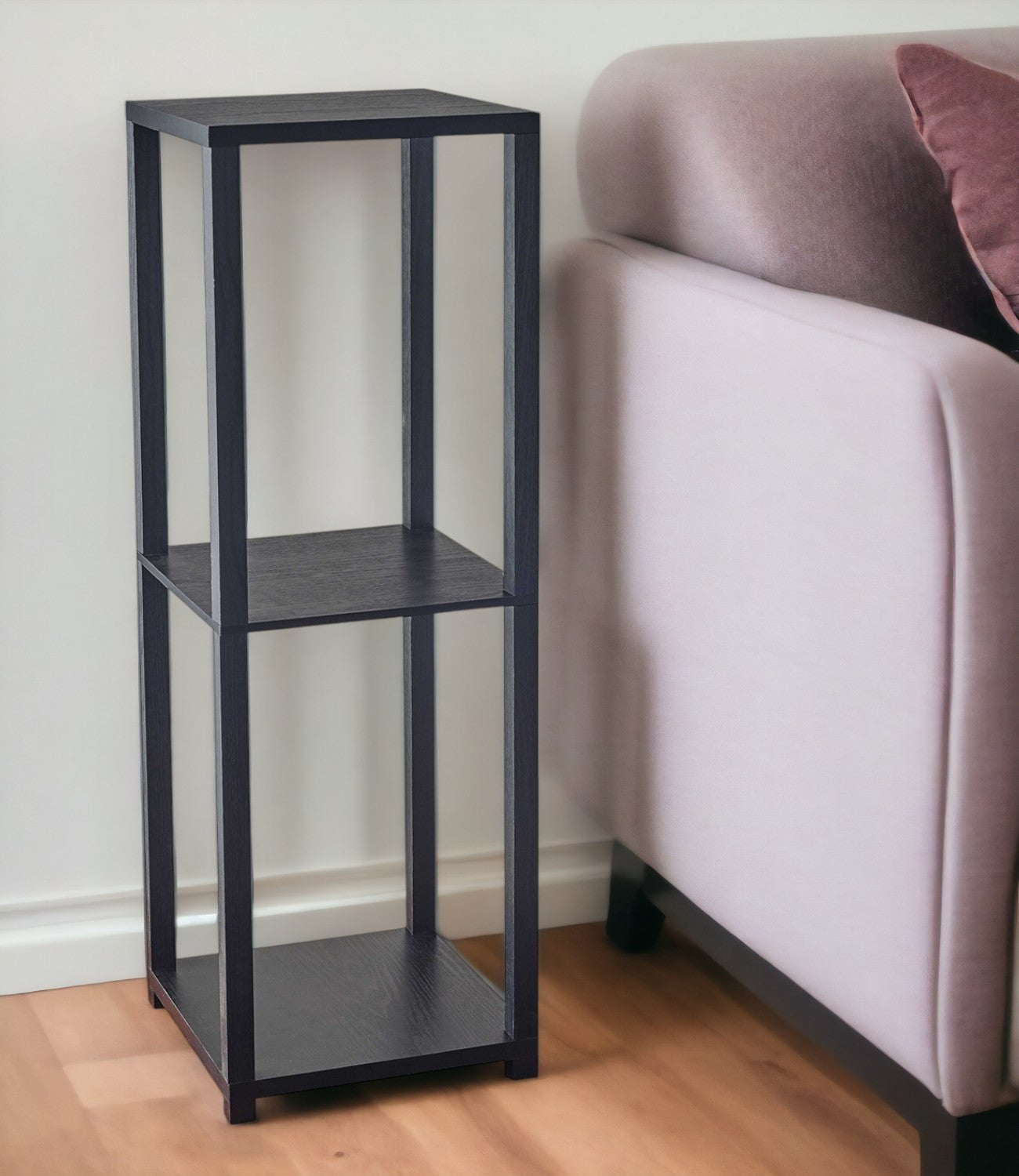 35" Black Solid Wood Square End Table With Two Shelves-0