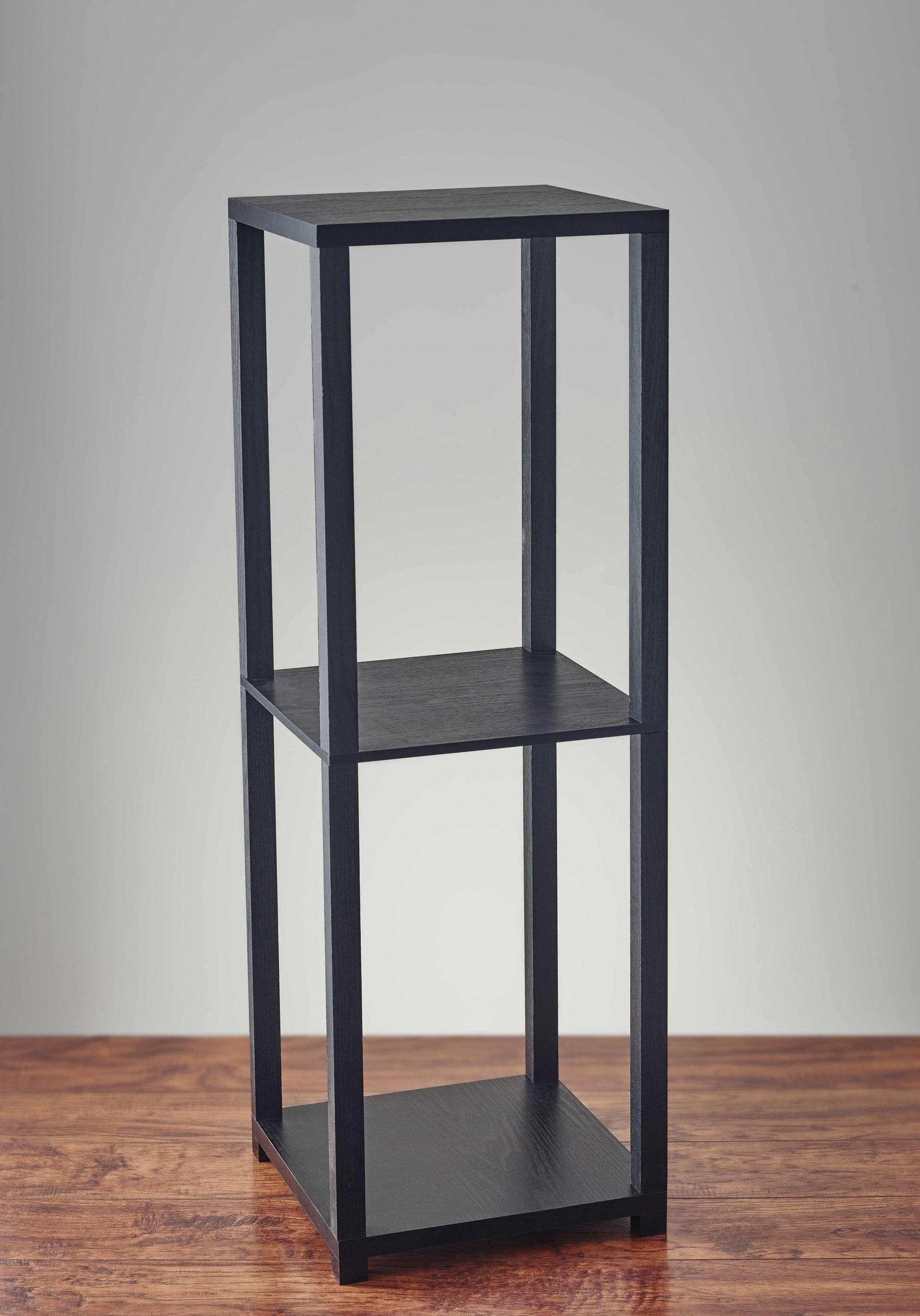35" Black Solid Wood Square End Table With Two Shelves-7