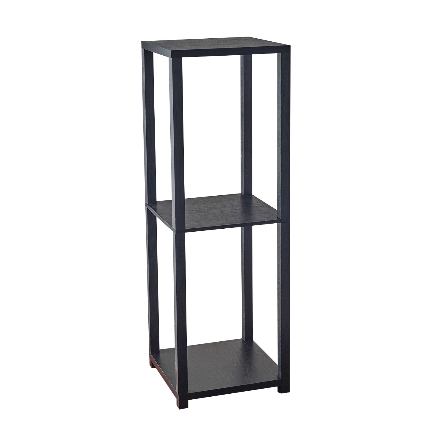 35" Black Solid Wood Square End Table With Two Shelves-1
