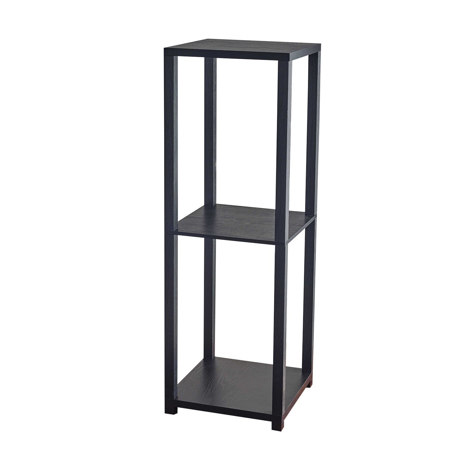 35" Black Solid Wood Square End Table With Two Shelves-2