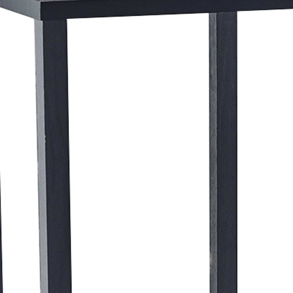 35" Black Solid Wood Square End Table With Two Shelves-4