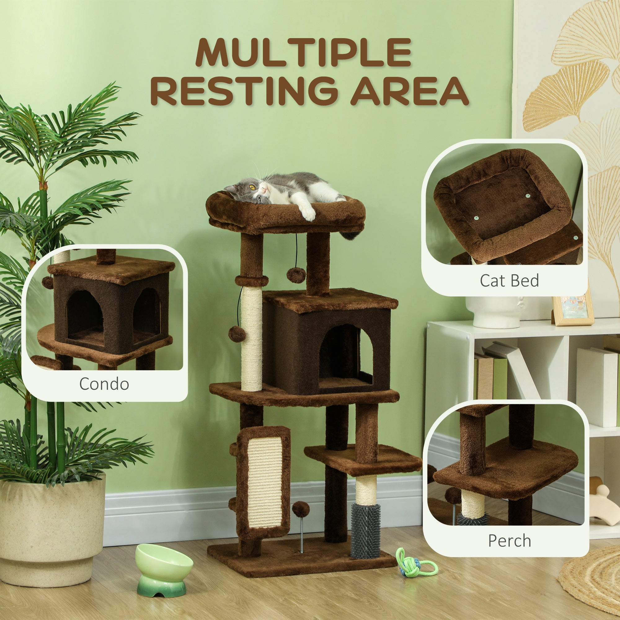 41 Inch Cat Tree with Scratching Posts, Cat Bed, Condo, Grooming Brush, Jumping Platforms, Toy Balls, Anti-tip Kit