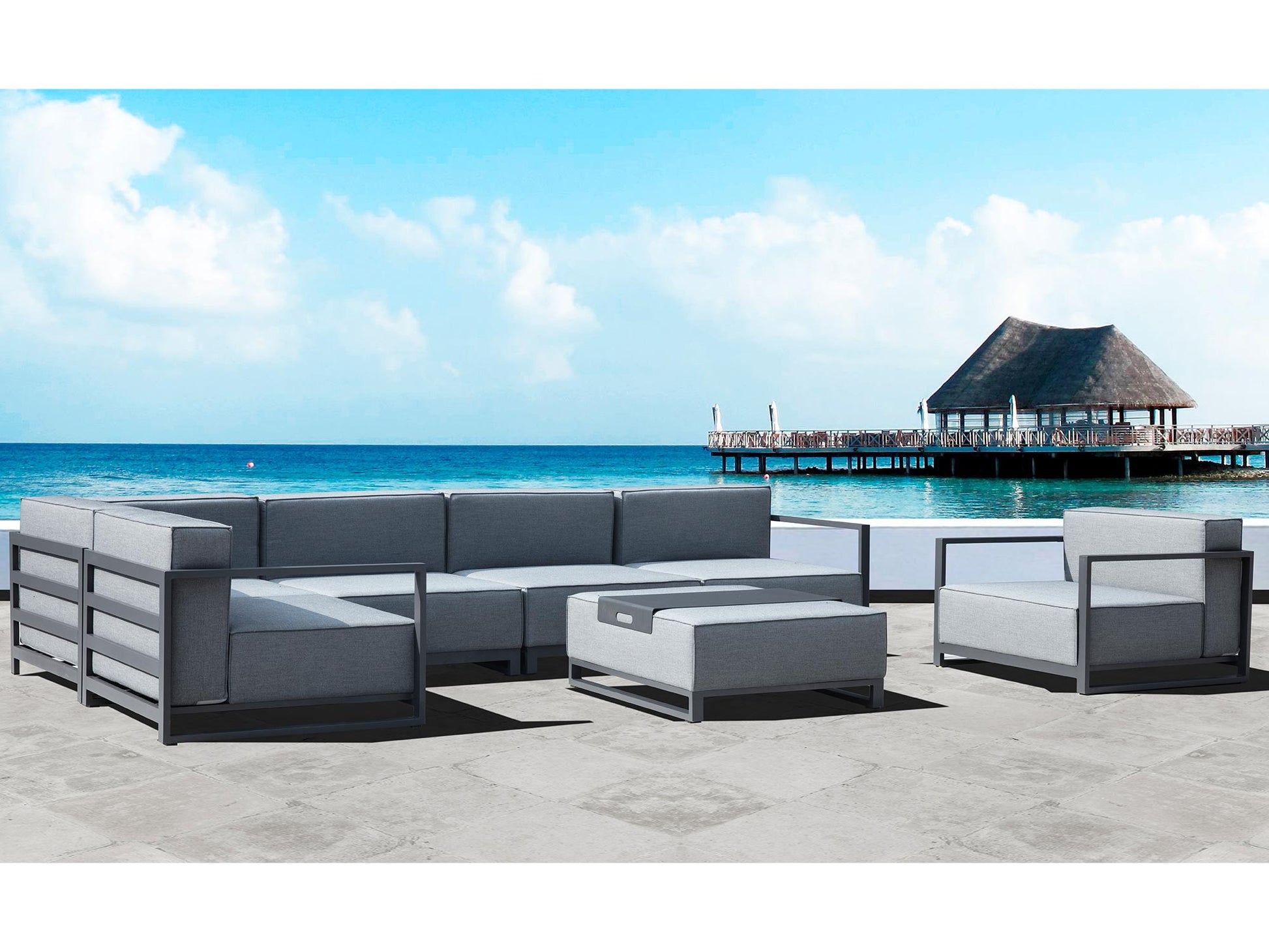 35" Gray and TPU Coating Metal Outdoor Modular with Gray Cushion-Outdoor Chairs-DECOROLALA