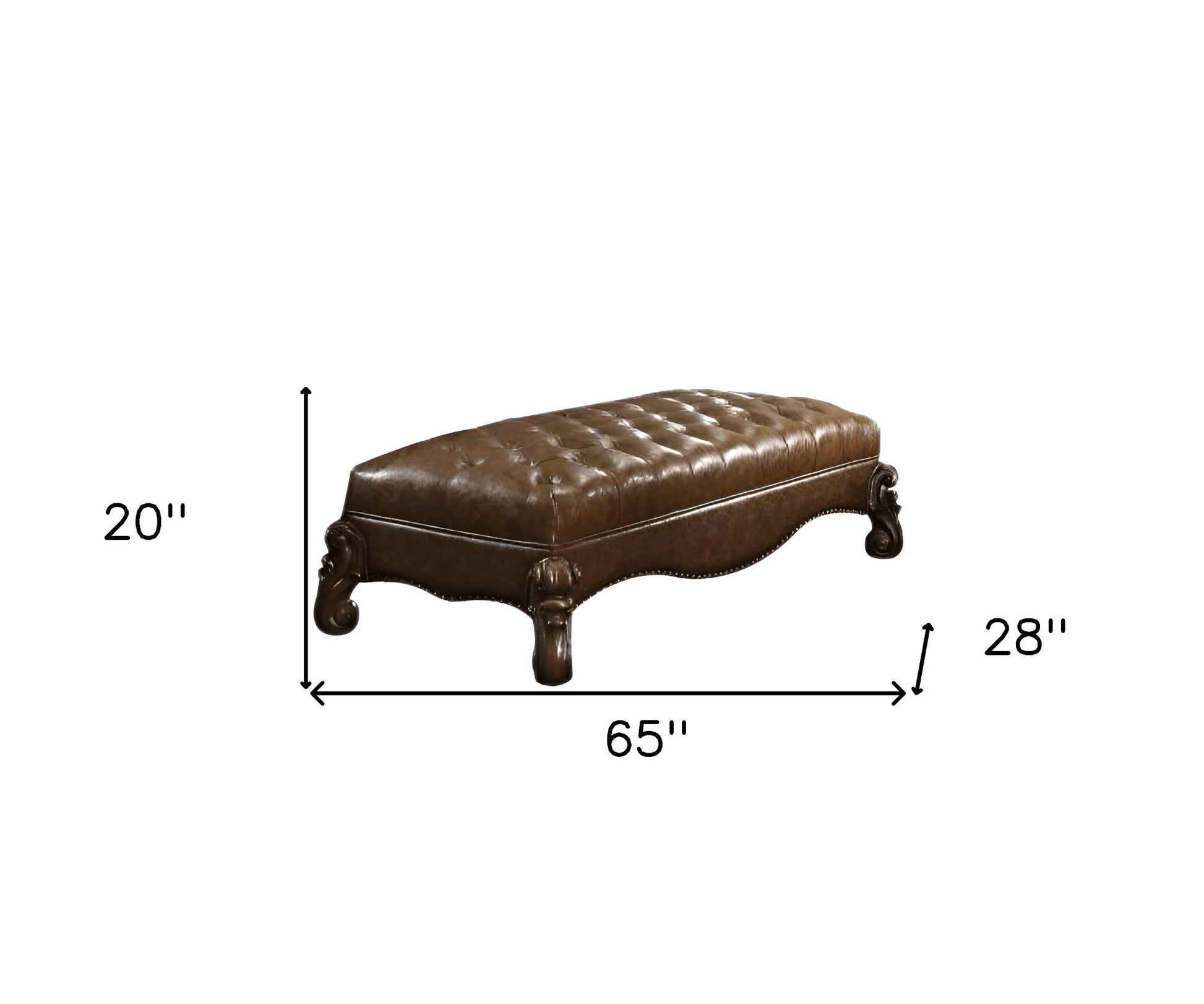 65" Brown Tufted Faux Leather Upholstered Bench-Benches-DECOROLALA