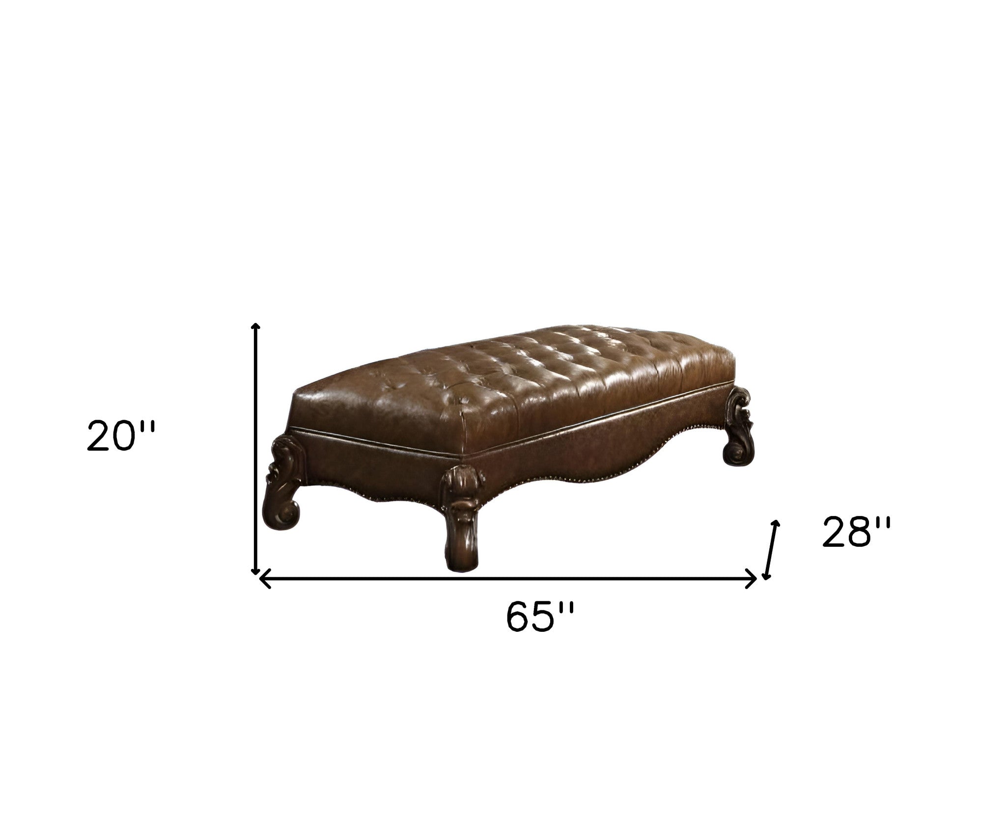 65" Brown Tufted Faux Leather Upholstered Bench-Benches-DECOROLALA