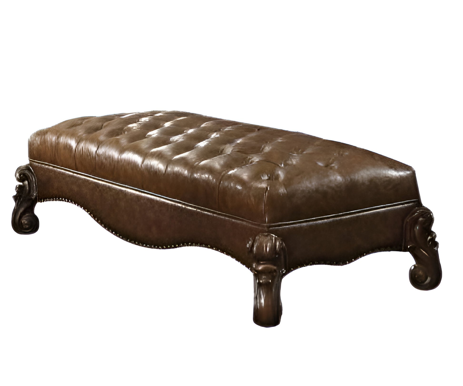 65" Brown Tufted Faux Leather Upholstered Bench-Benches-DECOROLALA