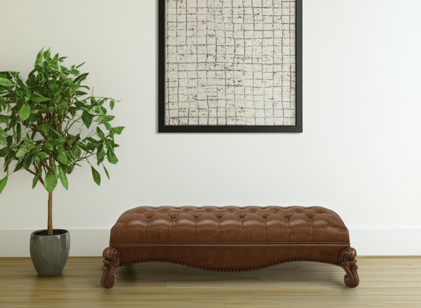 65" Brown Tufted Faux Leather Upholstered Bench-Benches-DECOROLALA