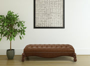 65" Brown Tufted Faux Leather Upholstered Bench-Benches-DECOROLALA