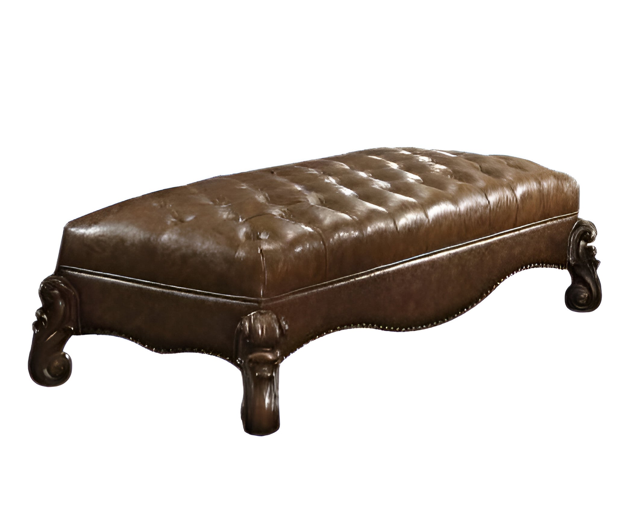65" Brown Tufted Faux Leather Upholstered Bench-Benches-DECOROLALA