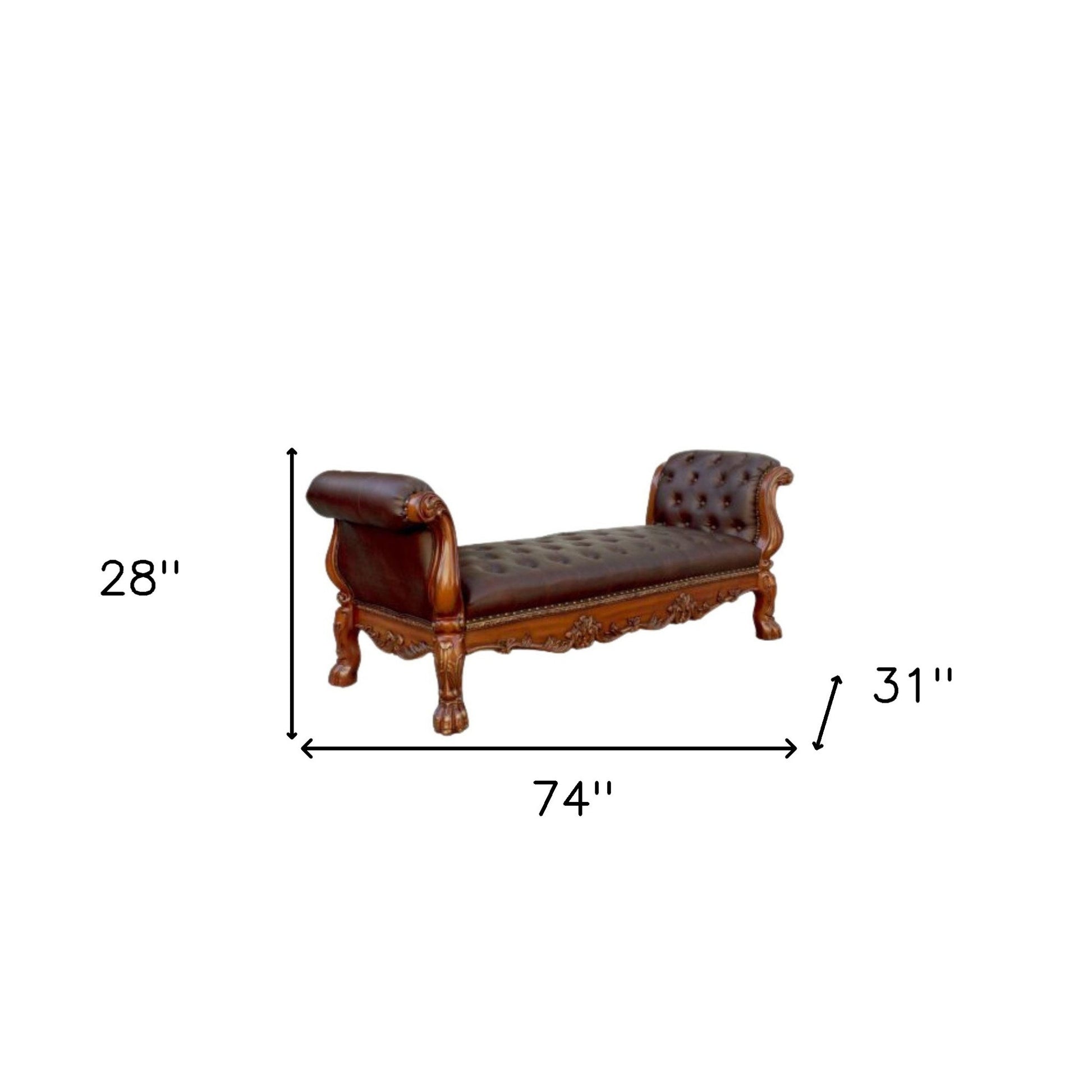 74" Brown and Dark Brown Upholstered Faux Leather Bench-Benches-DECOROLALA