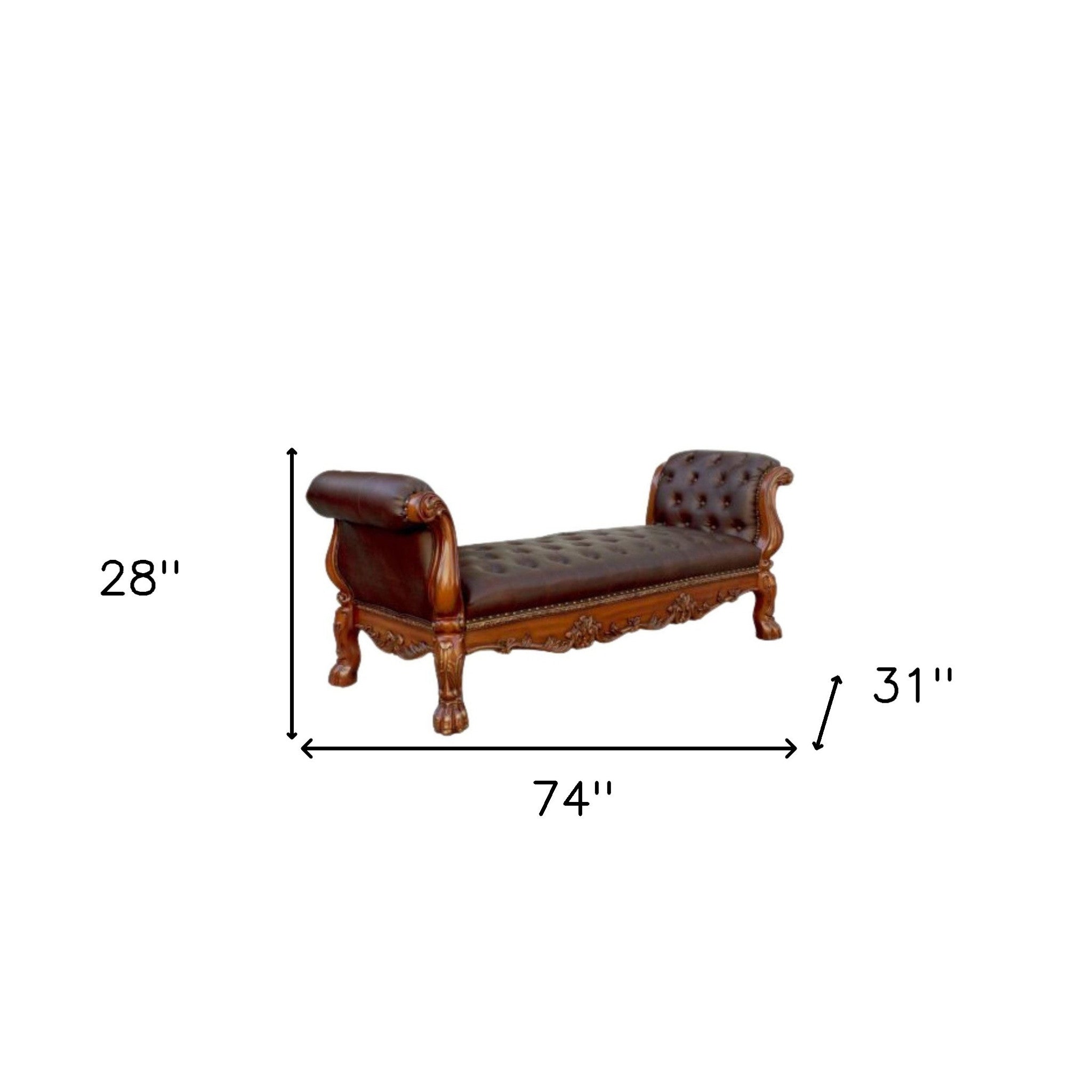 74" Brown and Dark Brown Upholstered Faux Leather Bench-Benches-DECOROLALA