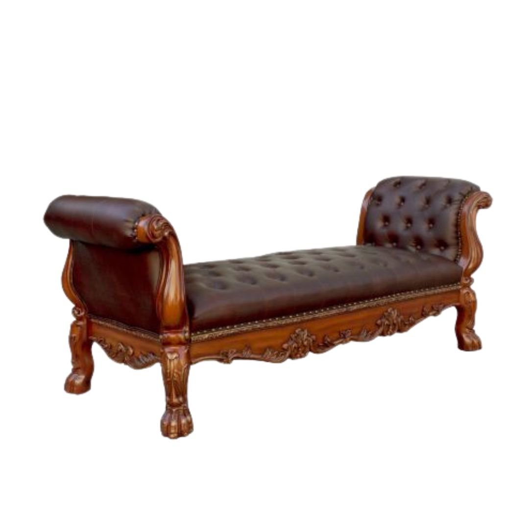 74" Brown and Dark Brown Upholstered Faux Leather Bench-Benches-DECOROLALA