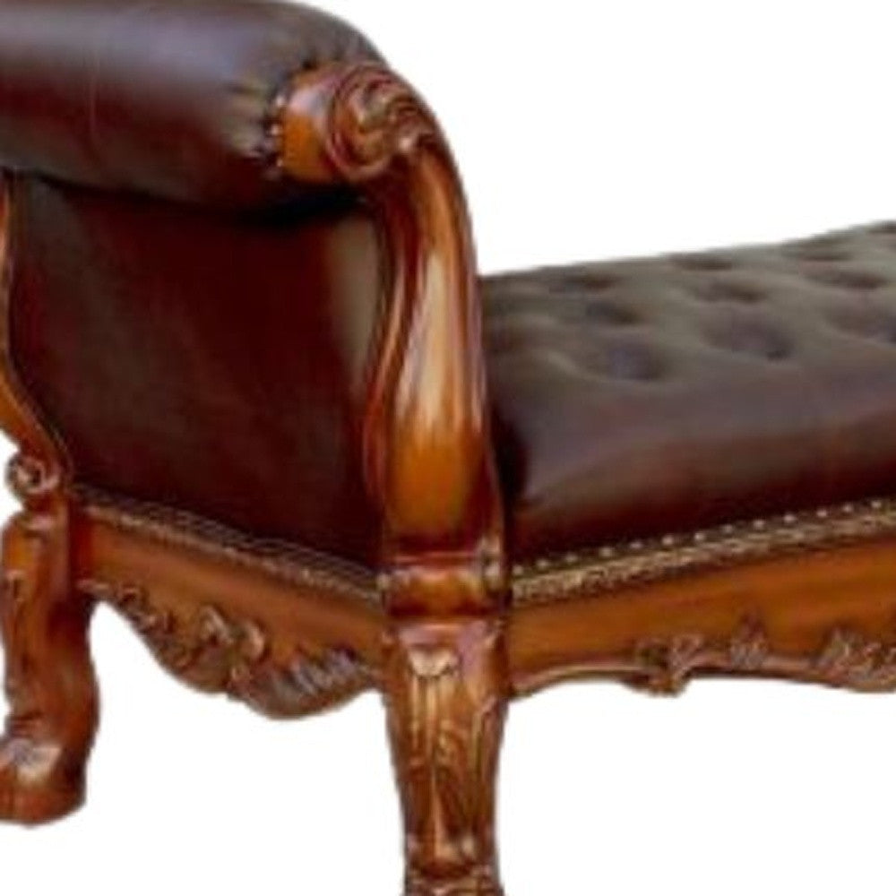 74" Brown and Dark Brown Upholstered Faux Leather Bench-Benches-DECOROLALA