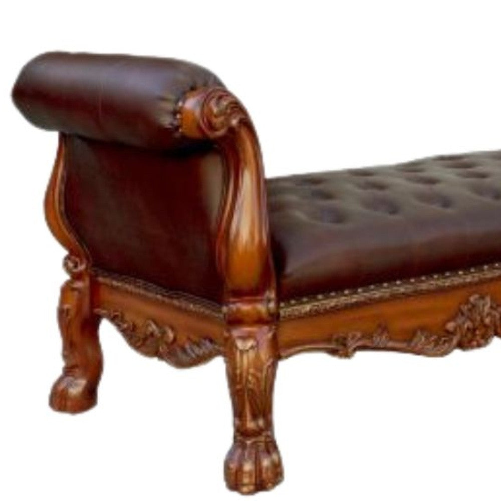 74" Brown and Dark Brown Upholstered Faux Leather Bench-Benches-DECOROLALA