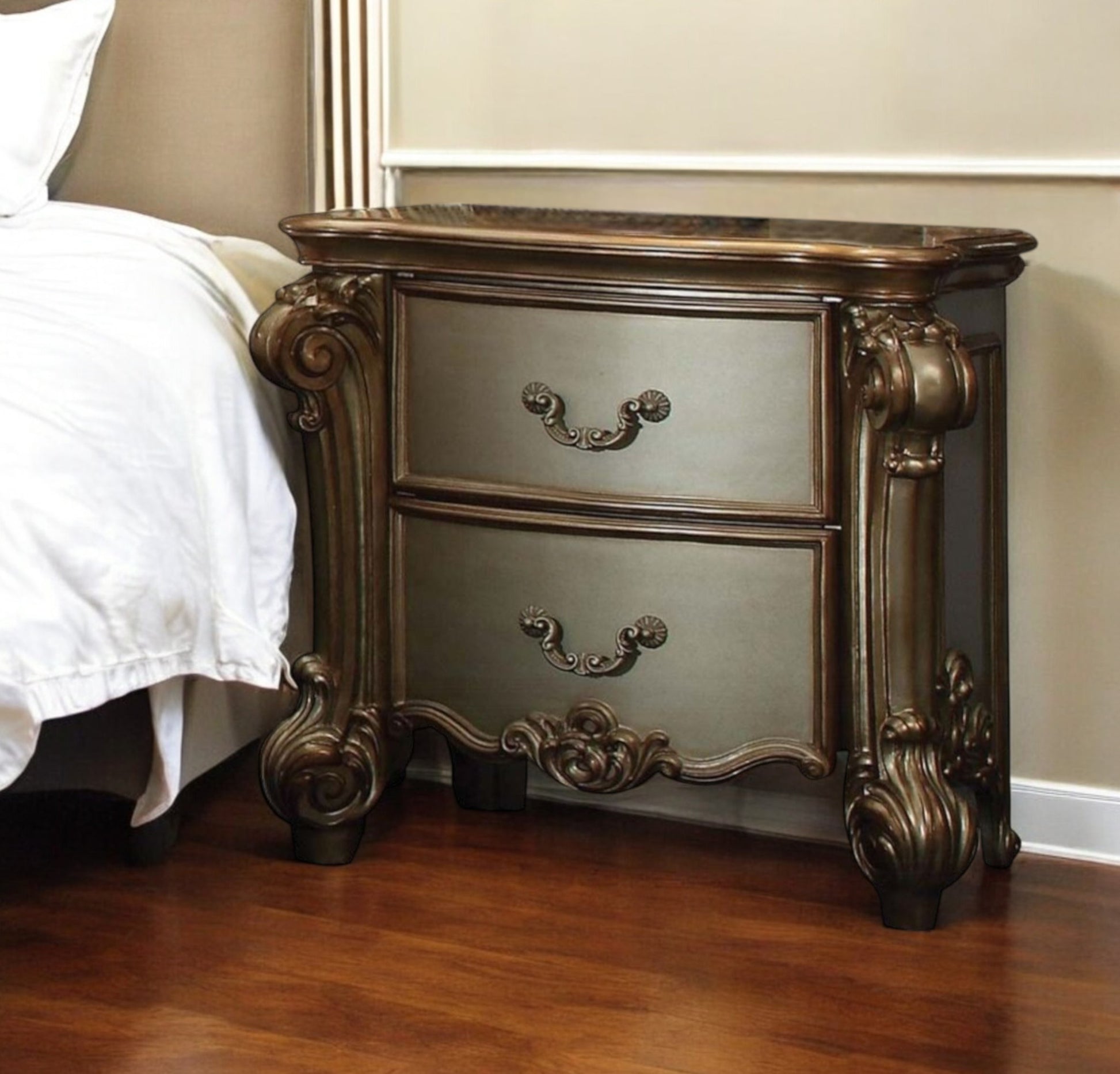 30" Bone Wood Two Drawer Nightstand-Nightstands & Bedside Tables-DECOROLALA