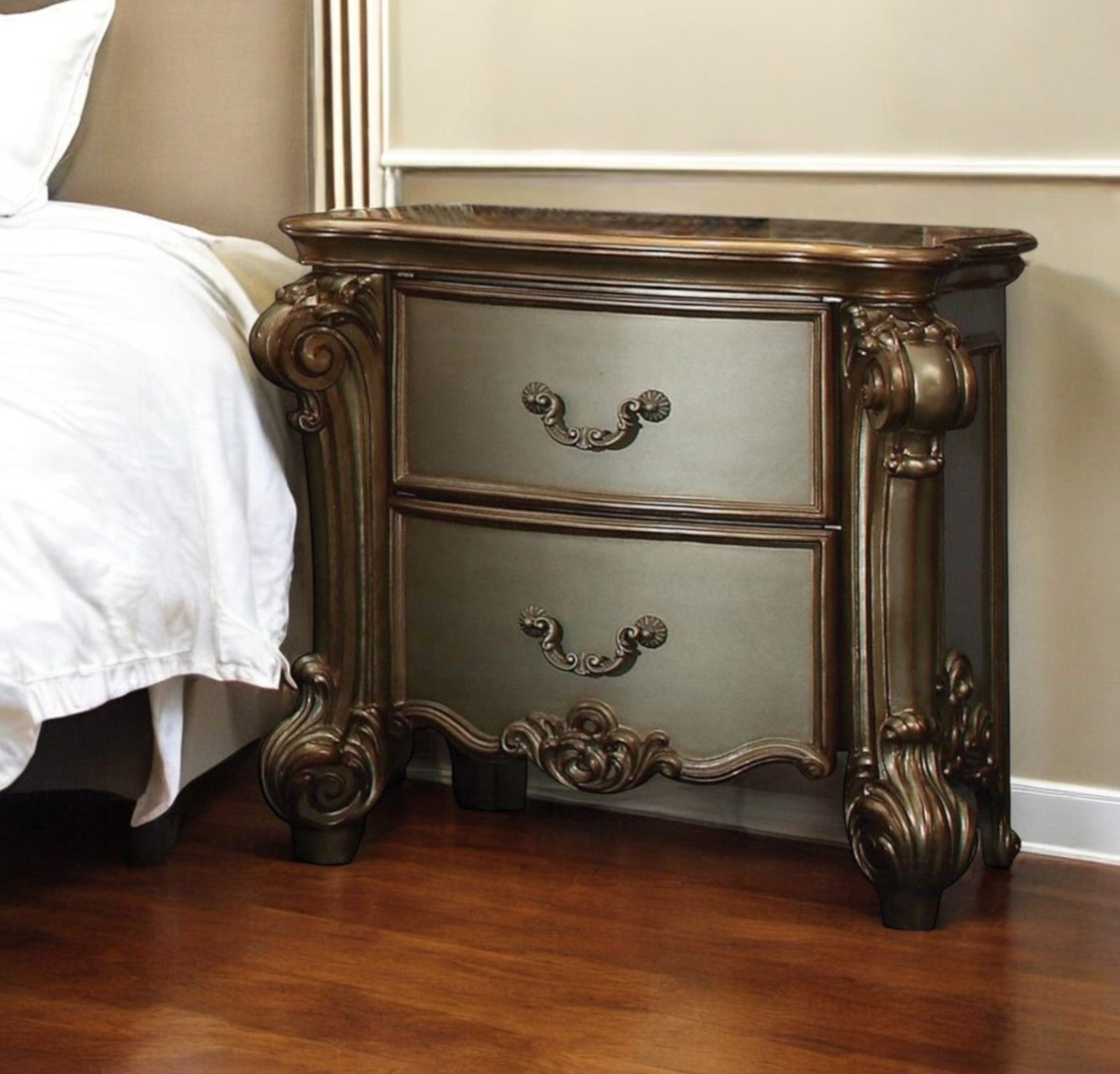 30" Bone Wood Two Drawer Nightstand-Nightstands & Bedside Tables-DECOROLALA