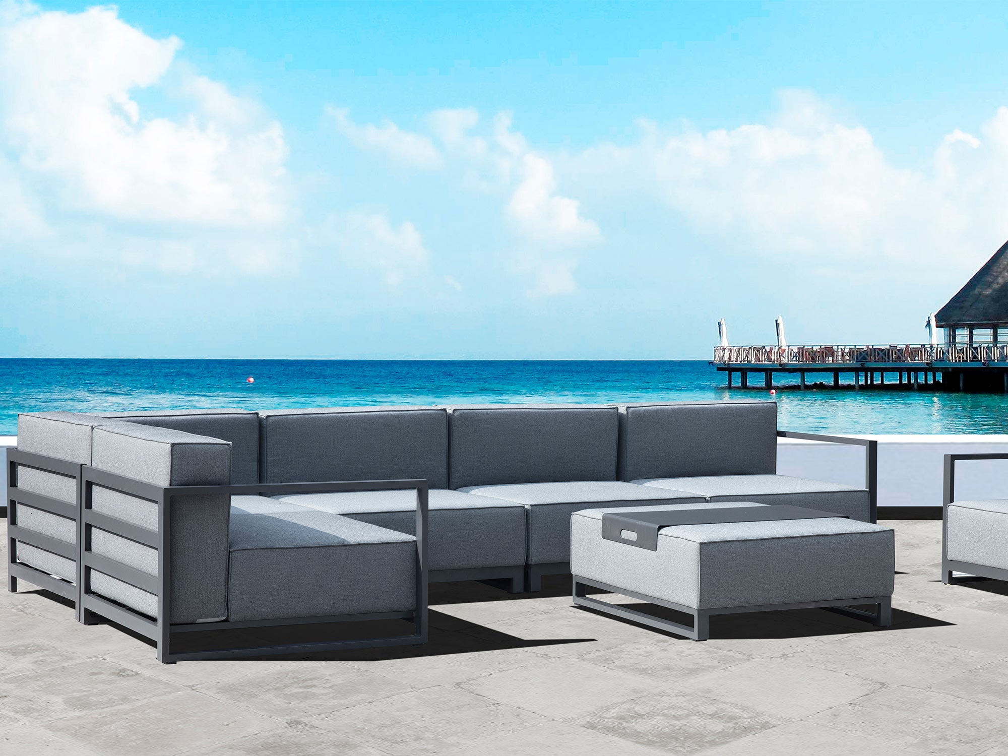 40" Gray Linen Cocktail Ottoman-Ottomans-DECOROLALA