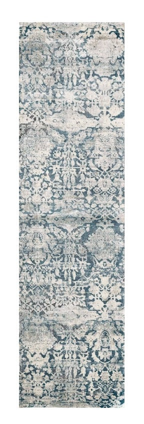 8' Teal And Ivory Floral Runner Rug-1