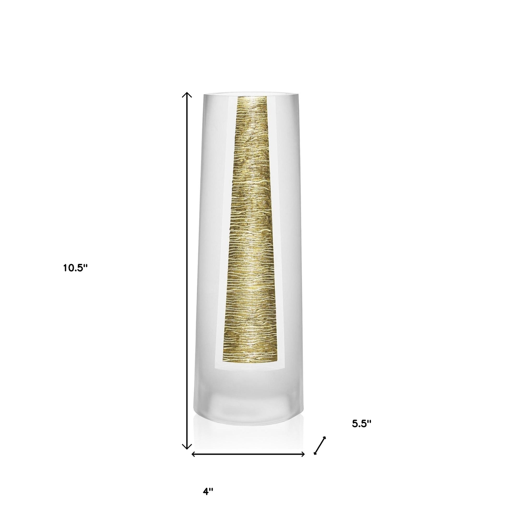 11" Clear And Gold Cylinder Lead Free Crystal Table Vase-7