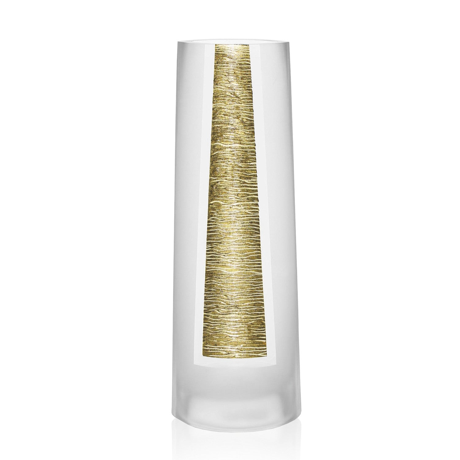 11" Clear And Gold Cylinder Lead Free Crystal Table Vase-2