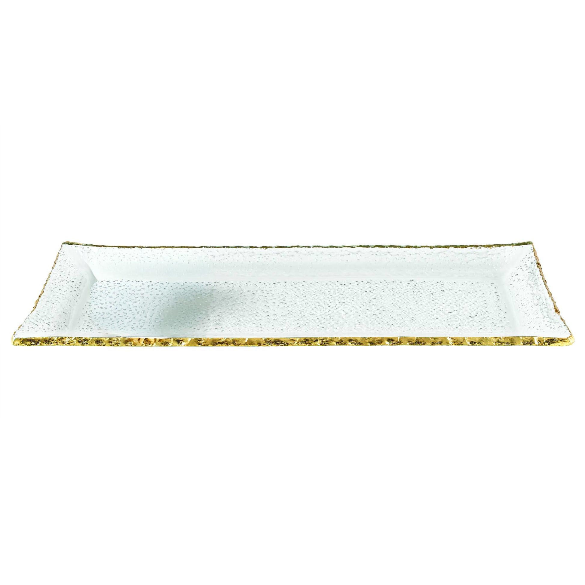 18 Mouth Blown Rectangular Edge Gold Leaf Serving Platter Or Tray-1