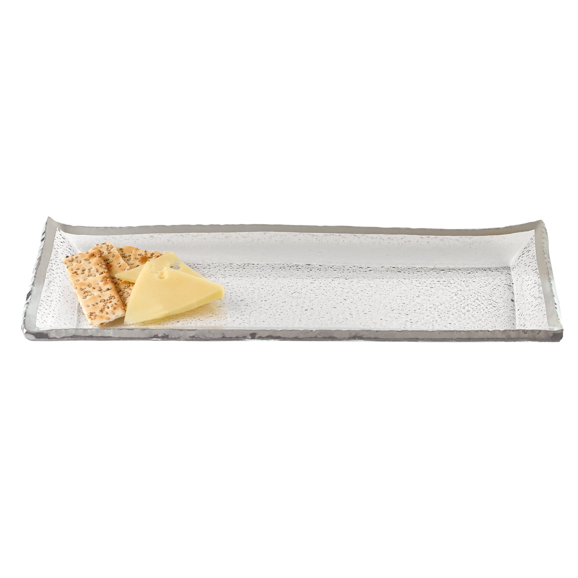18 Mouth Blown Rectangular Edge Silver Serving Platter Or Tray-0