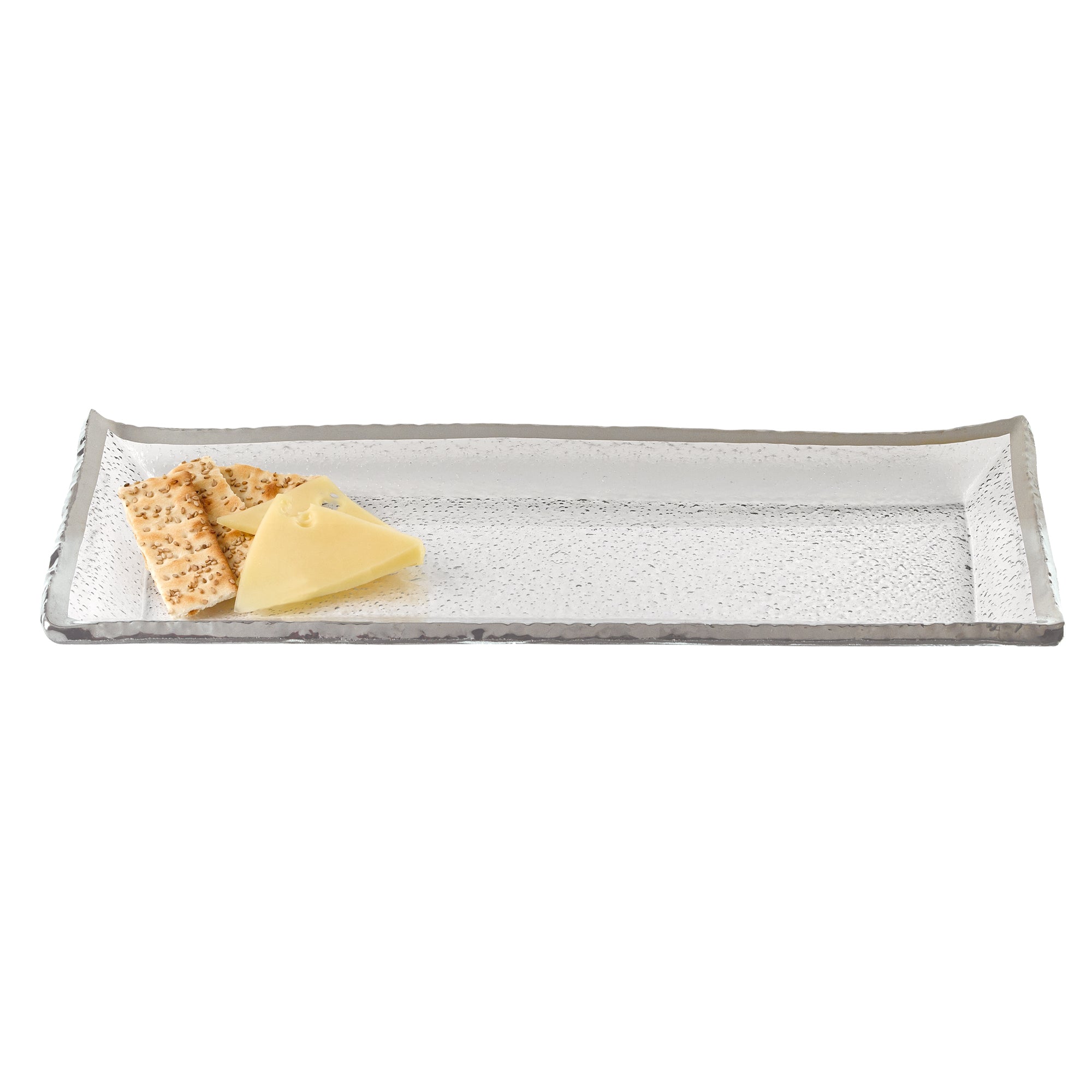 18 Mouth Blown Rectangular Edge Silver Serving Platter Or Tray-0