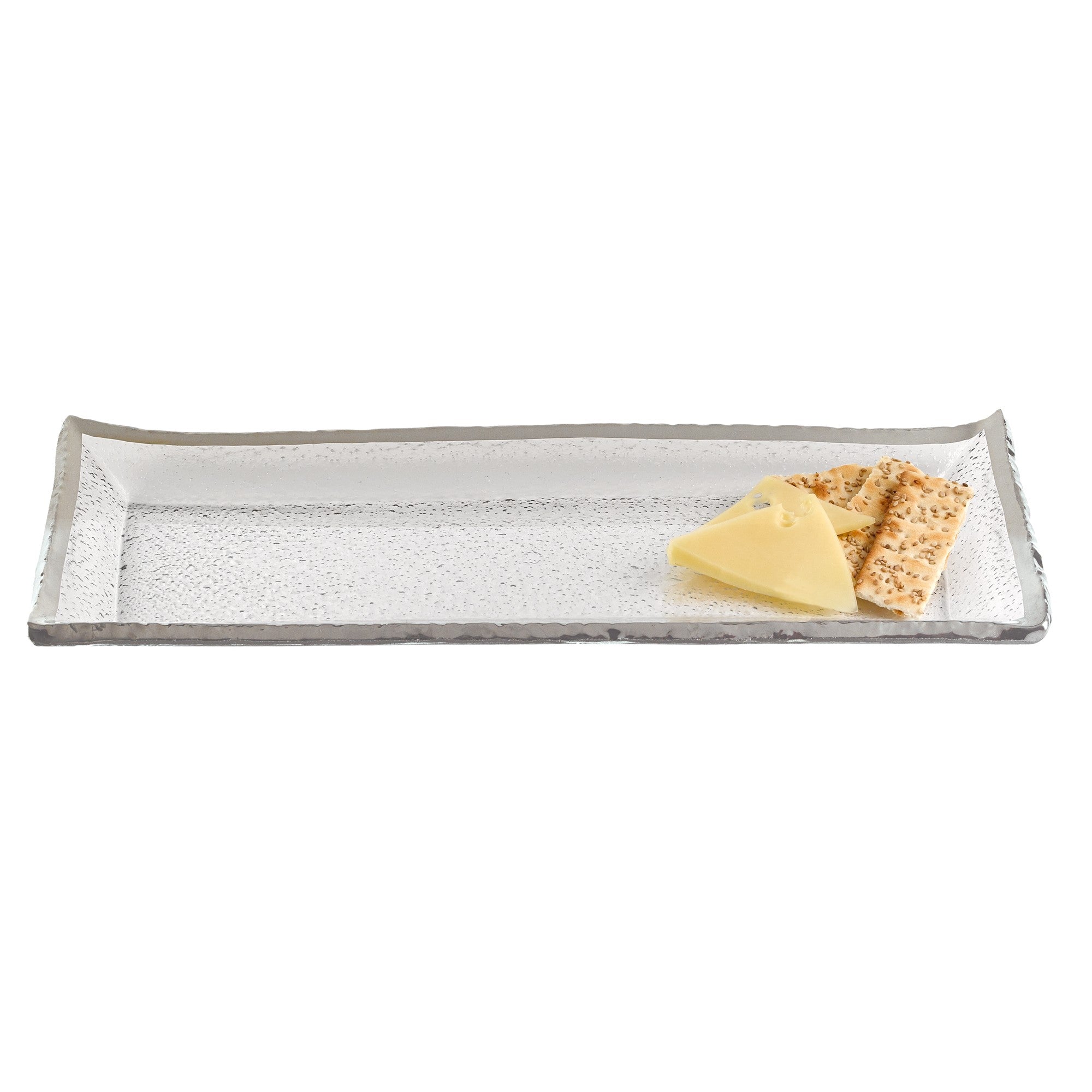 18 Mouth Blown Rectangular Edge Silver Serving Platter Or Tray-1