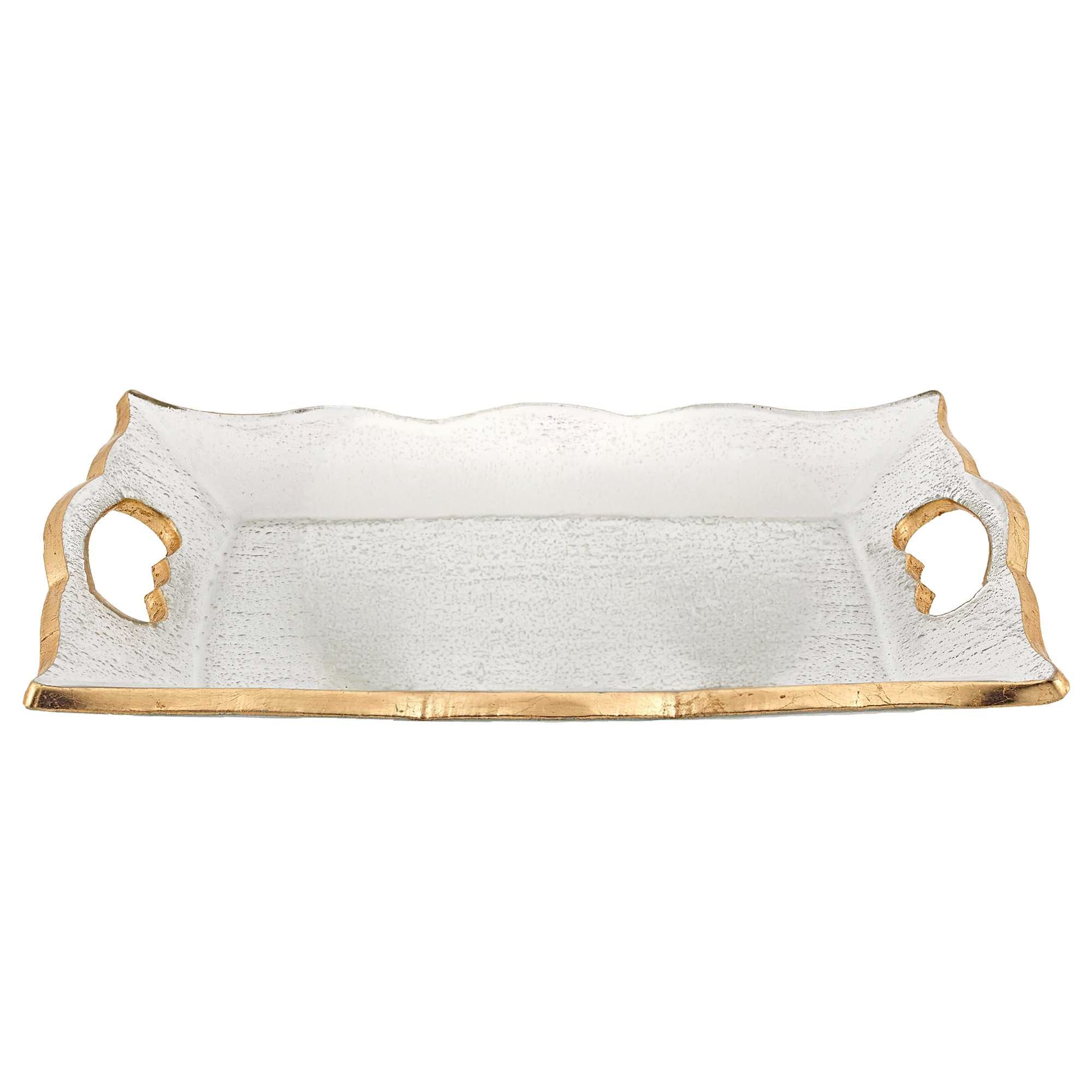 11" Clear And Gold Seeded Glass Serving Tray With Handles-1