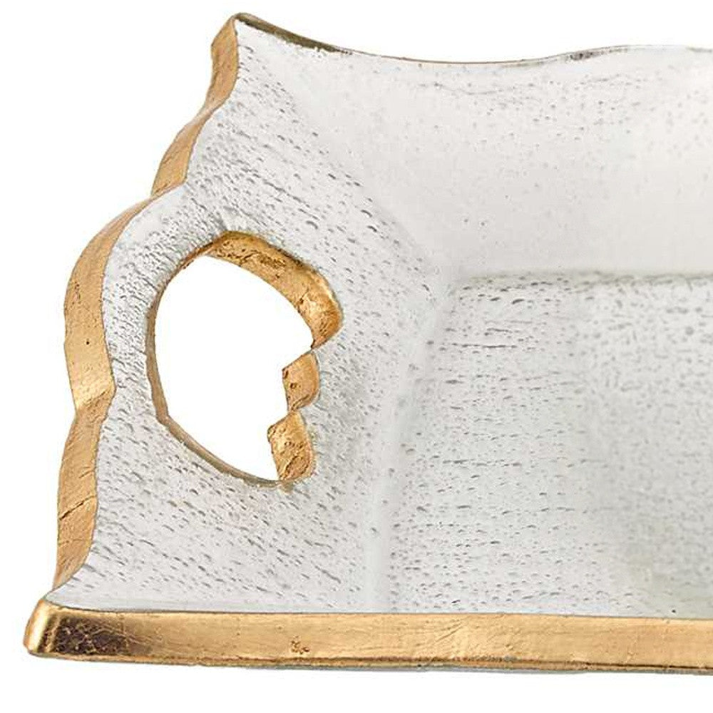 11" Clear And Gold Seeded Glass Serving Tray With Handles-4