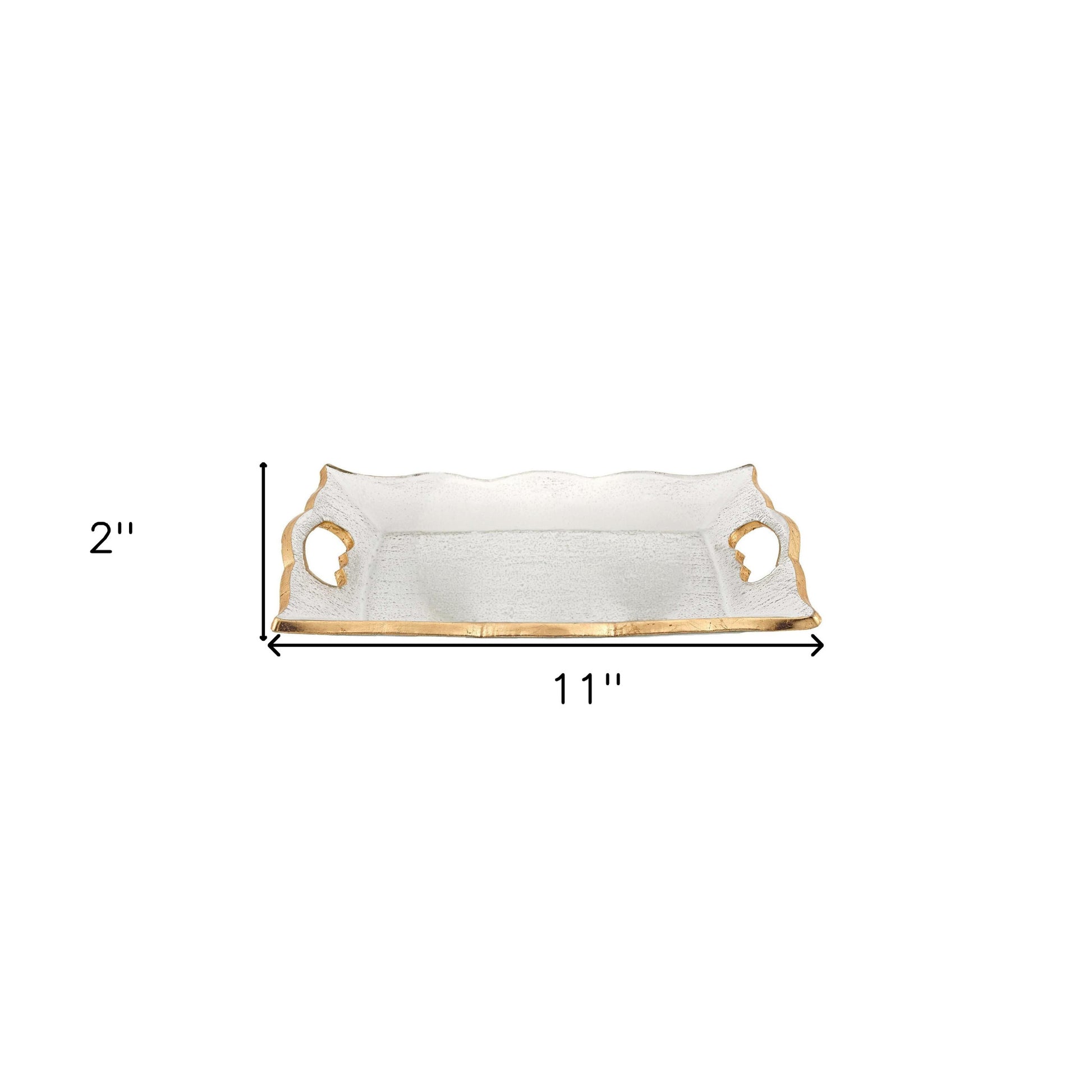 11" Clear And Gold Seeded Glass Serving Tray With Handles-5