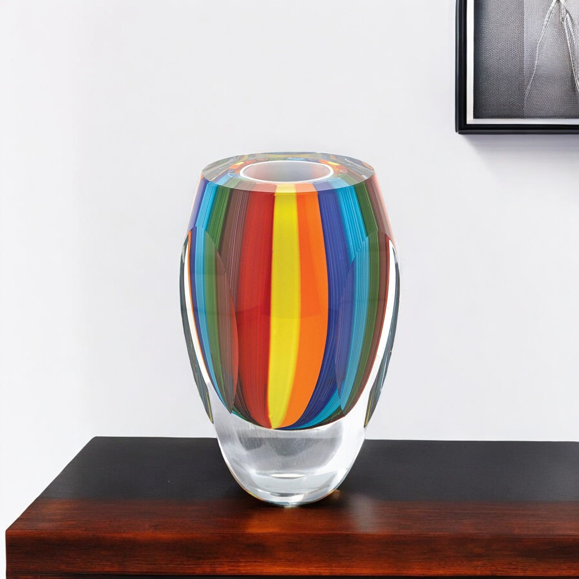6" Blue Clear Red And Yellow Cylinder Crystal Glass Table Vase-Vases-DECOROLALA