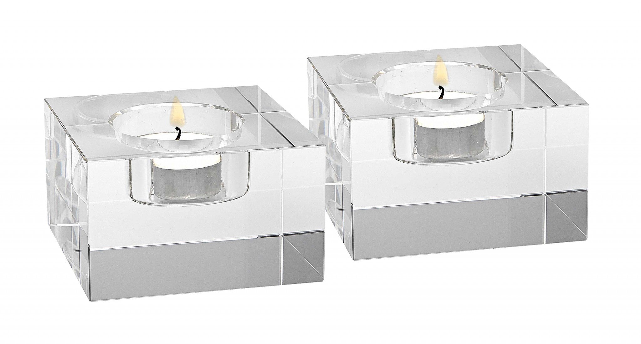 Hand Crafted Crystal Block Pair Of Tlite Holders-Candle Holders-DECOROLALA