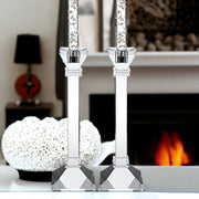 Set of Two Clear Crystal Tabletop Candle Holders-Candle Holders-DECOROLALA