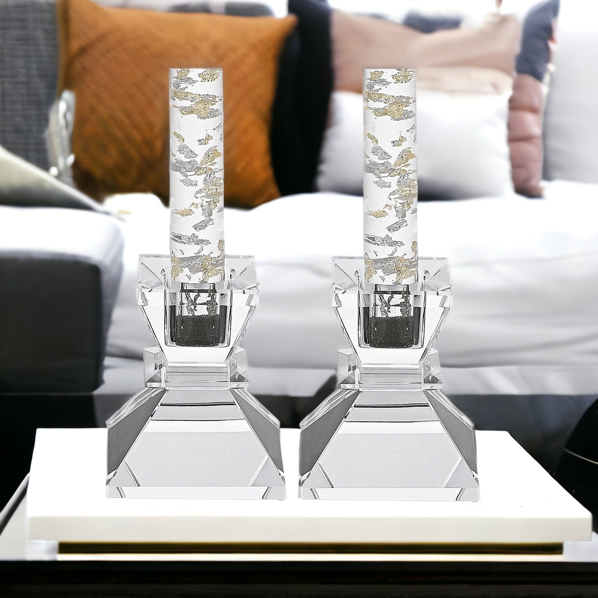 Hand Crafted Crystal Pair Of Handcrafted Candle Holders-Candle Holders-DECOROLALA