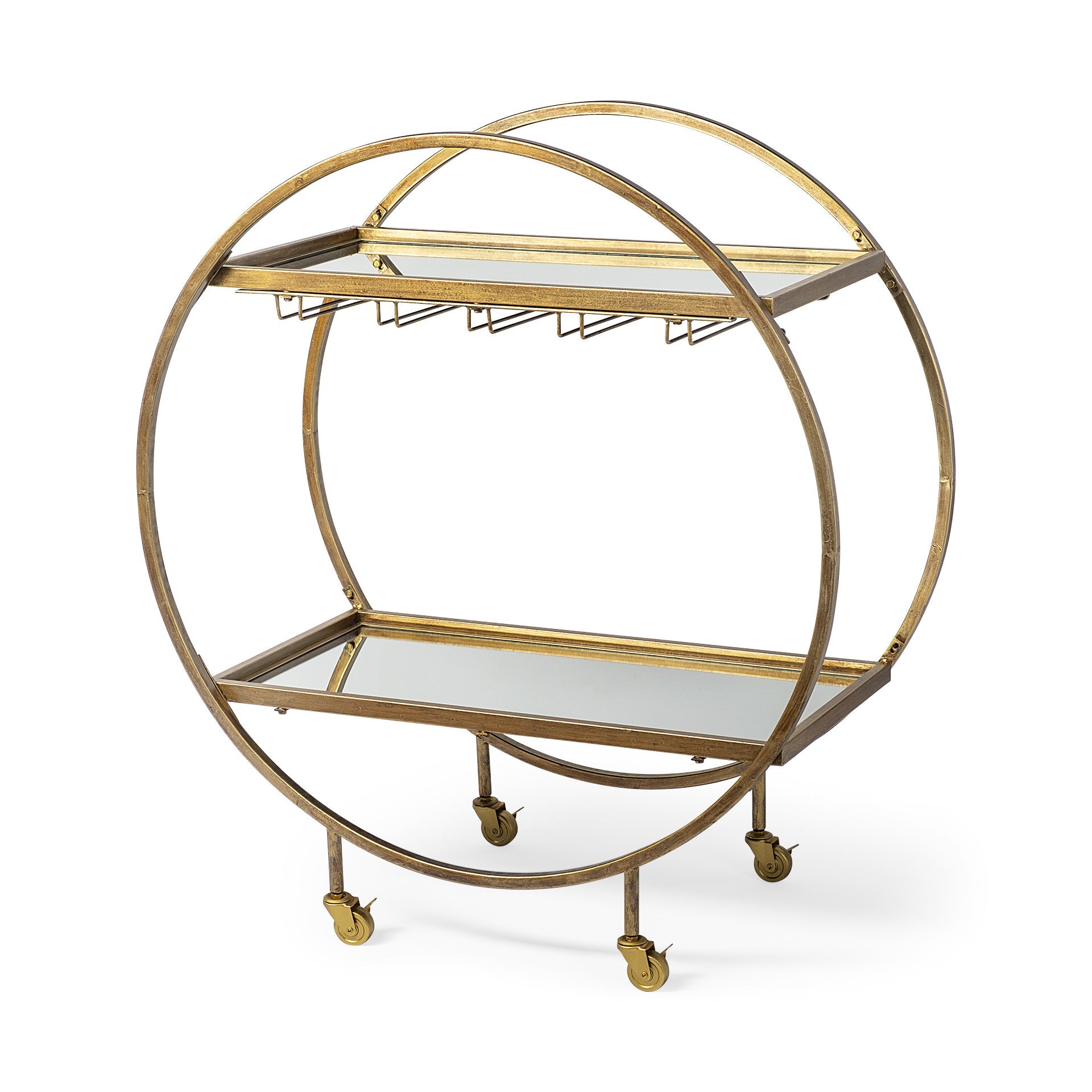 Gold 36" Round Rolling Kitchen Cart With Storage-Kitchen Carts-Islands-DECOROLALA