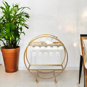 Gold 36" Round Rolling Kitchen Cart With Storage-Kitchen Carts-Islands-DECOROLALA