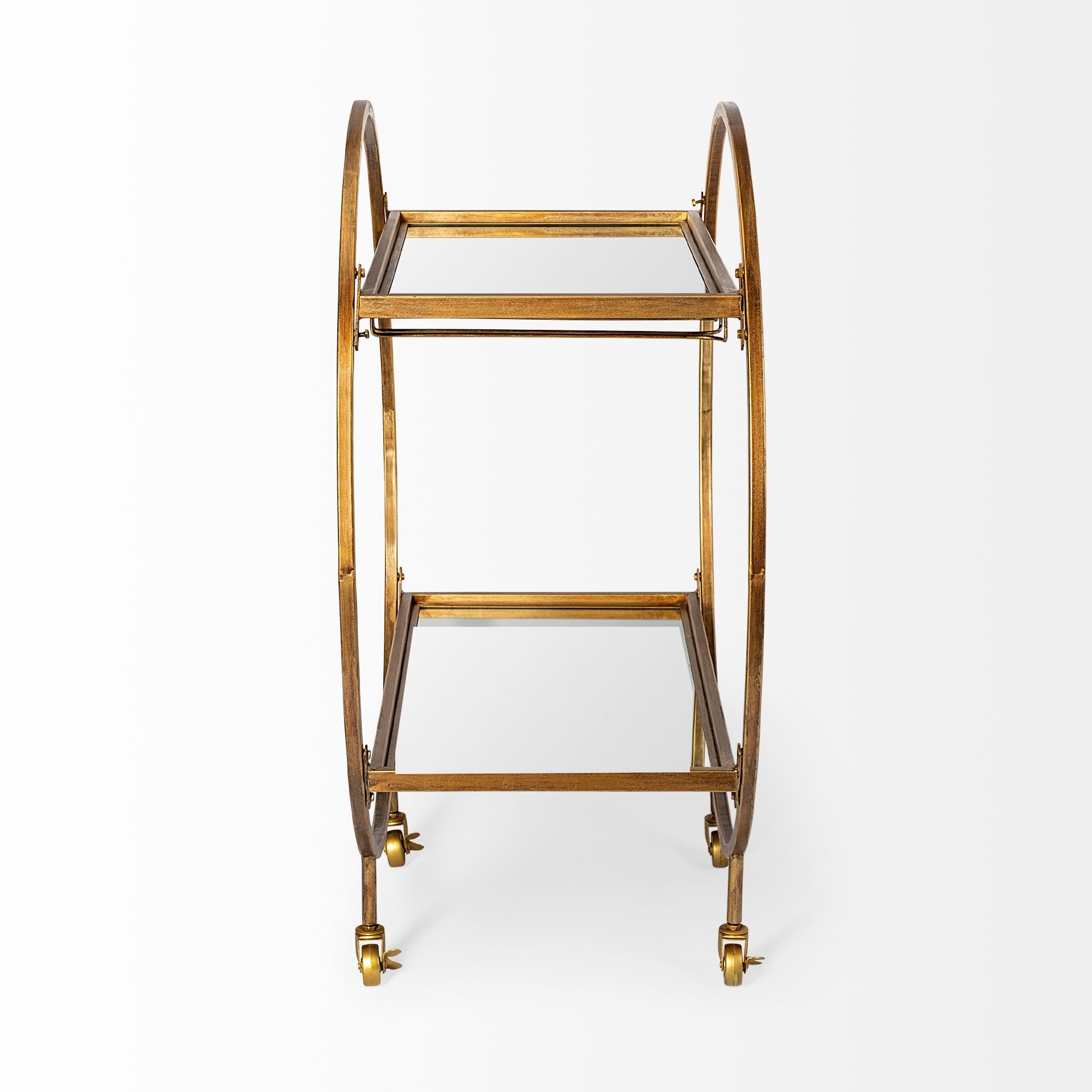 Gold 36" Round Rolling Kitchen Cart With Storage-Kitchen Carts-Islands-DECOROLALA