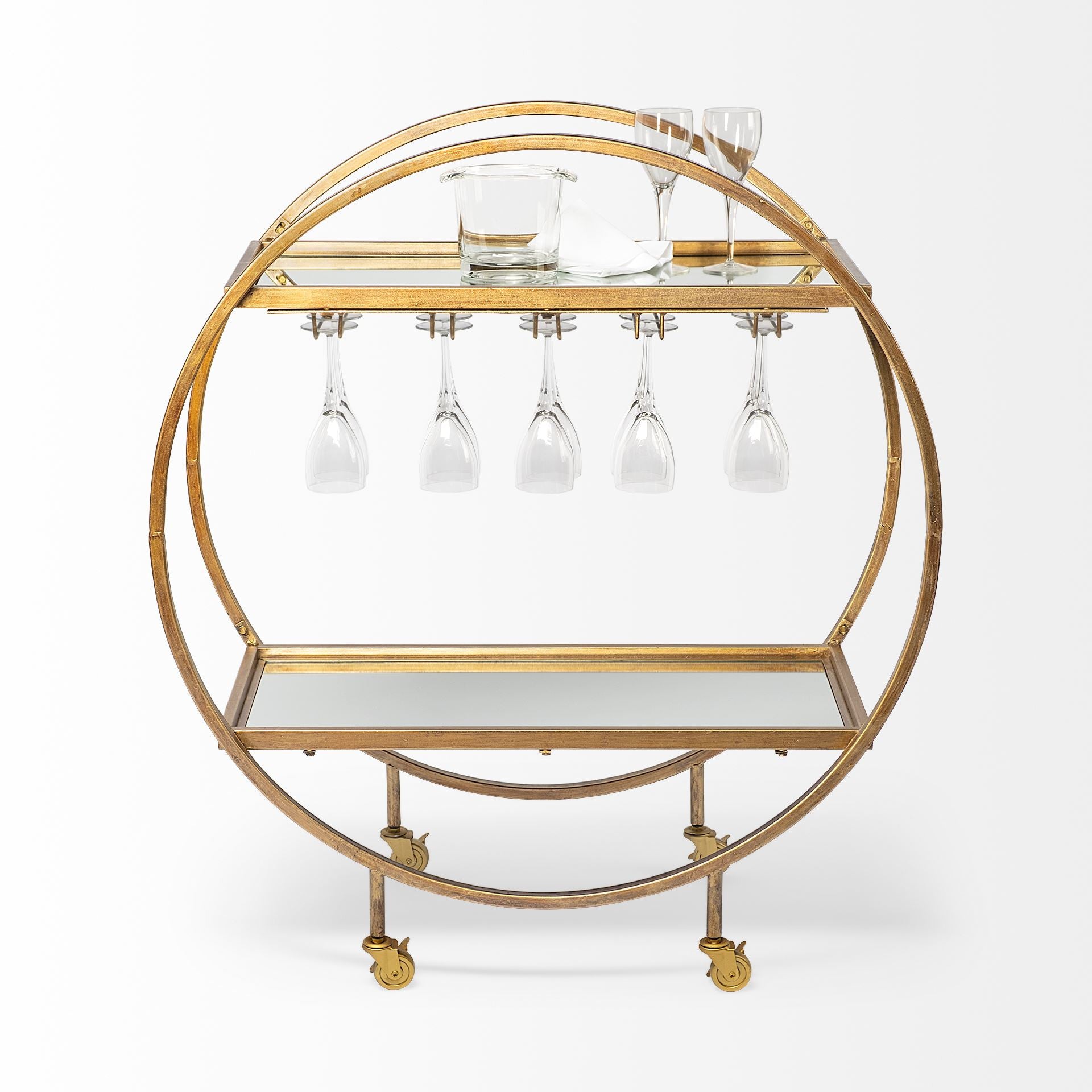 Gold 36" Round Rolling Kitchen Cart With Storage-Kitchen Carts-Islands-DECOROLALA