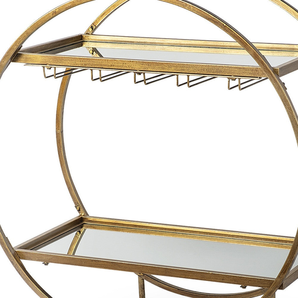 Gold 36" Round Rolling Kitchen Cart With Storage-Kitchen Carts-Islands-DECOROLALA