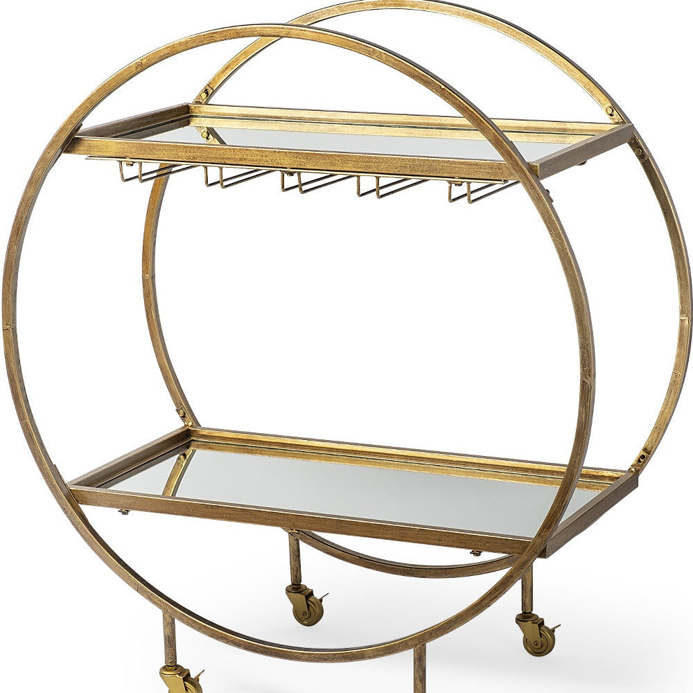 Gold 36" Round Rolling Kitchen Cart With Storage-Kitchen Carts-Islands-DECOROLALA