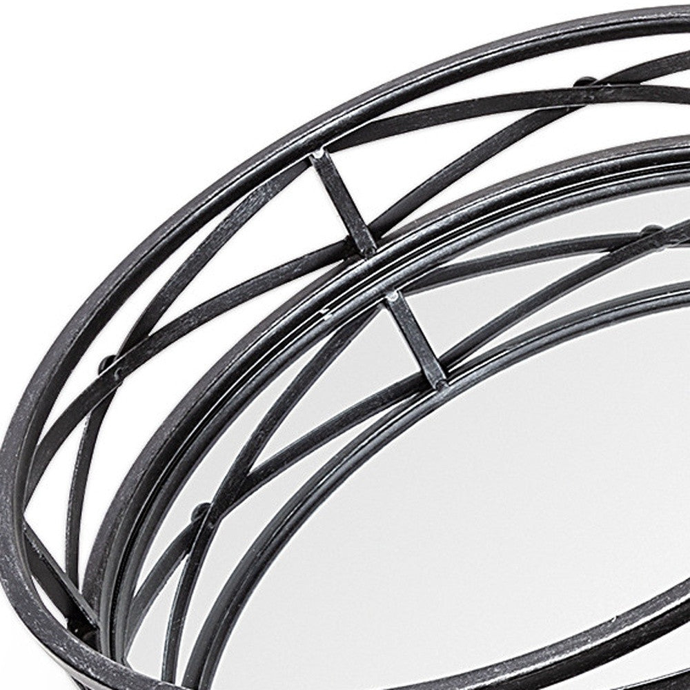 Set of Two Black Round Metal And Mirrored Glass Vanity Trays-6