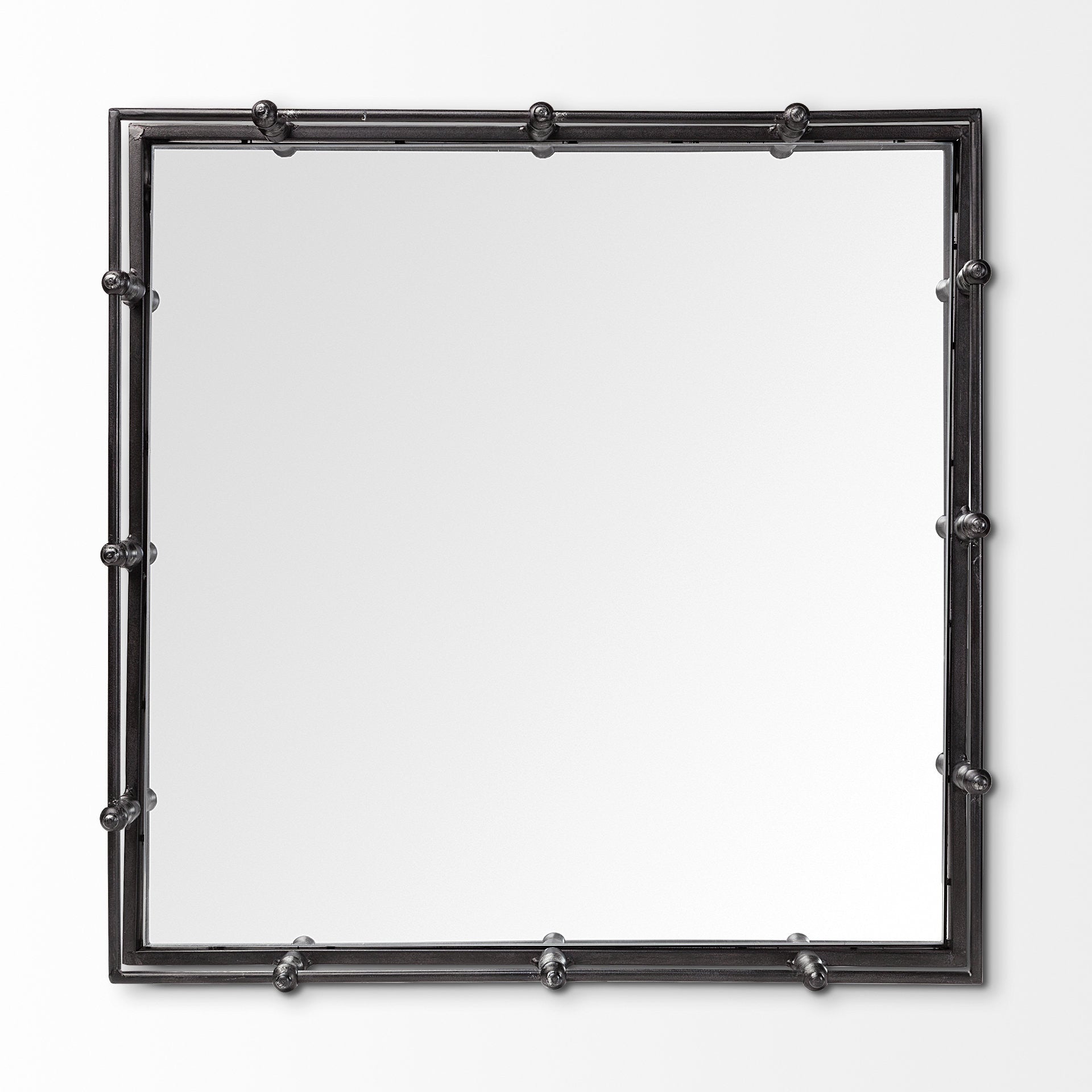 Natural Finish Metal With Mirrored Glass Bottom And Railing Handle Tray-3