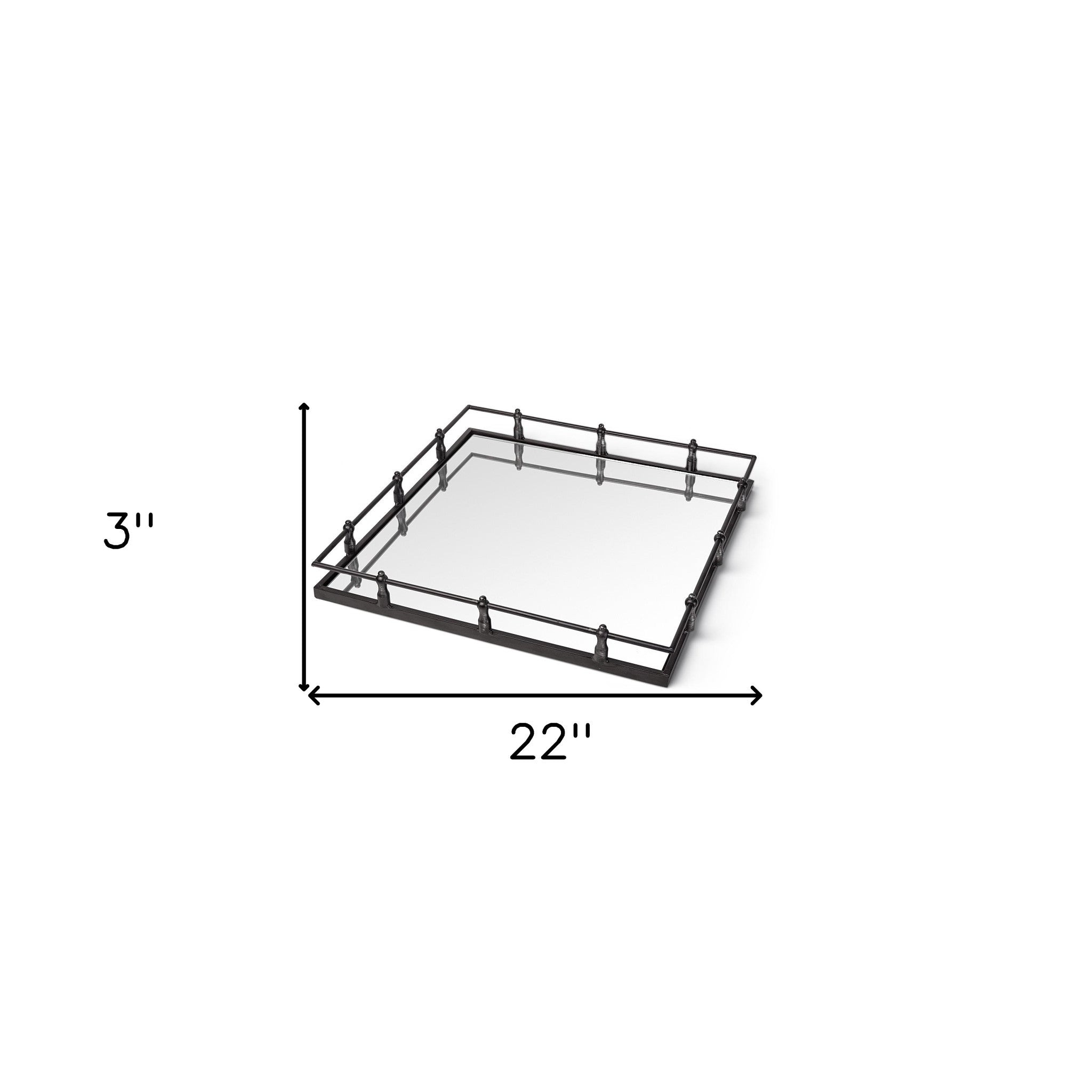 Natural Finish Metal With Mirrored Glass Bottom And Railing Handle Tray-6