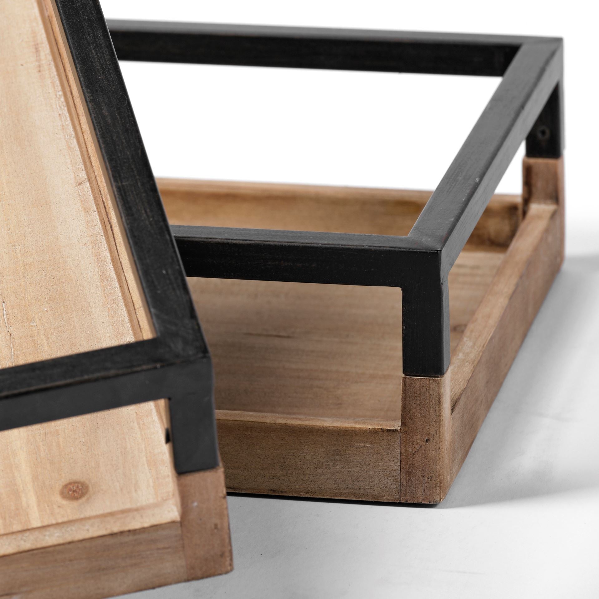 Set of Two Brown Wood Indoor Outdoor Tray With Handles-6