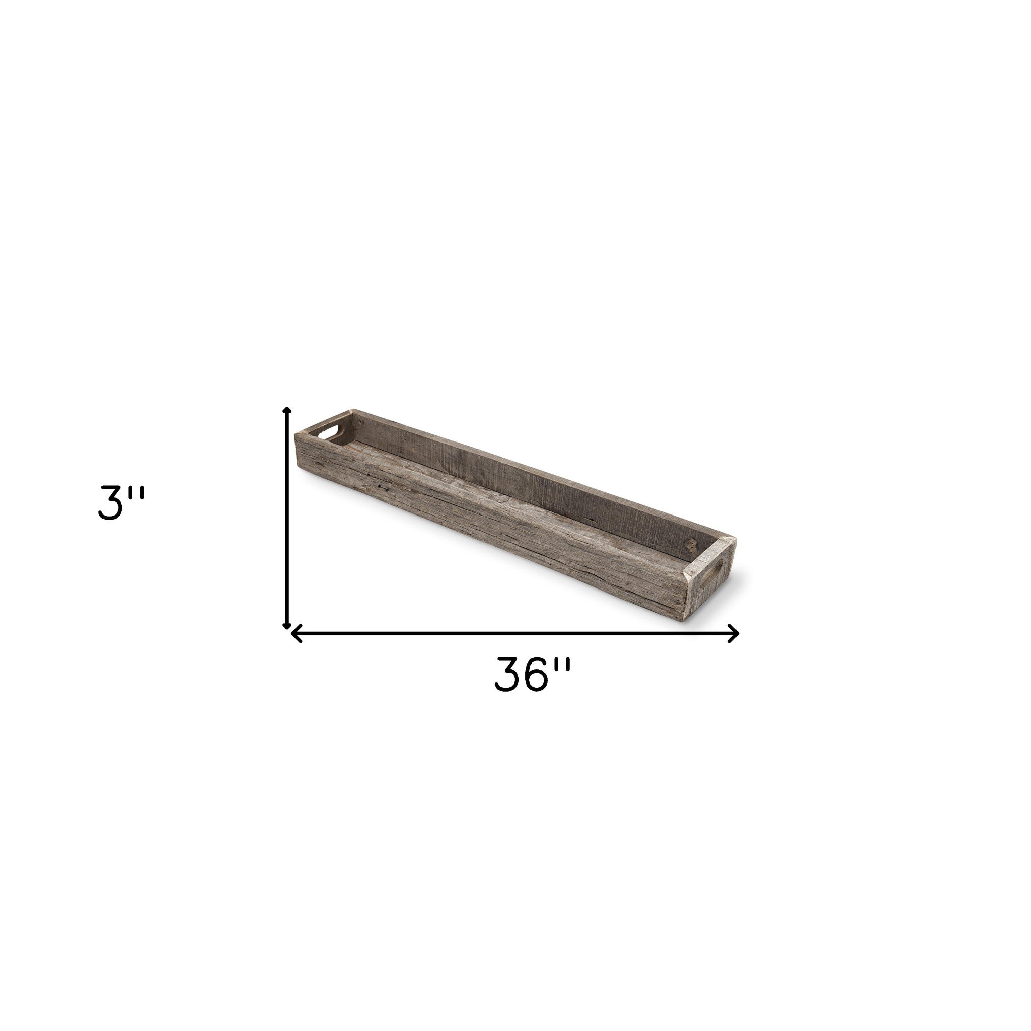 36" Brown Wood Indoor Outdoor Cracker Tray With Handles-4