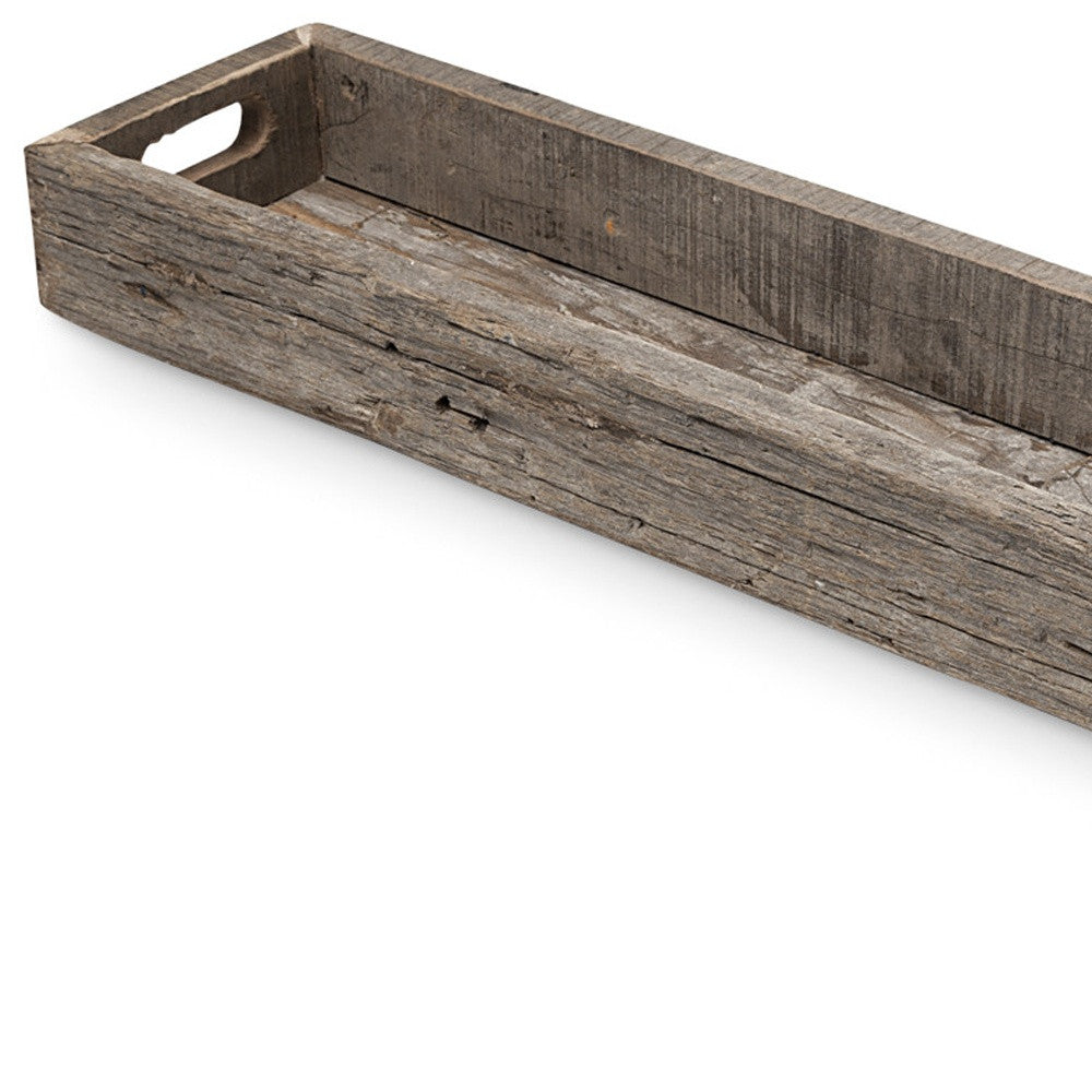 36" Brown Wood Indoor Outdoor Cracker Tray With Handles-2