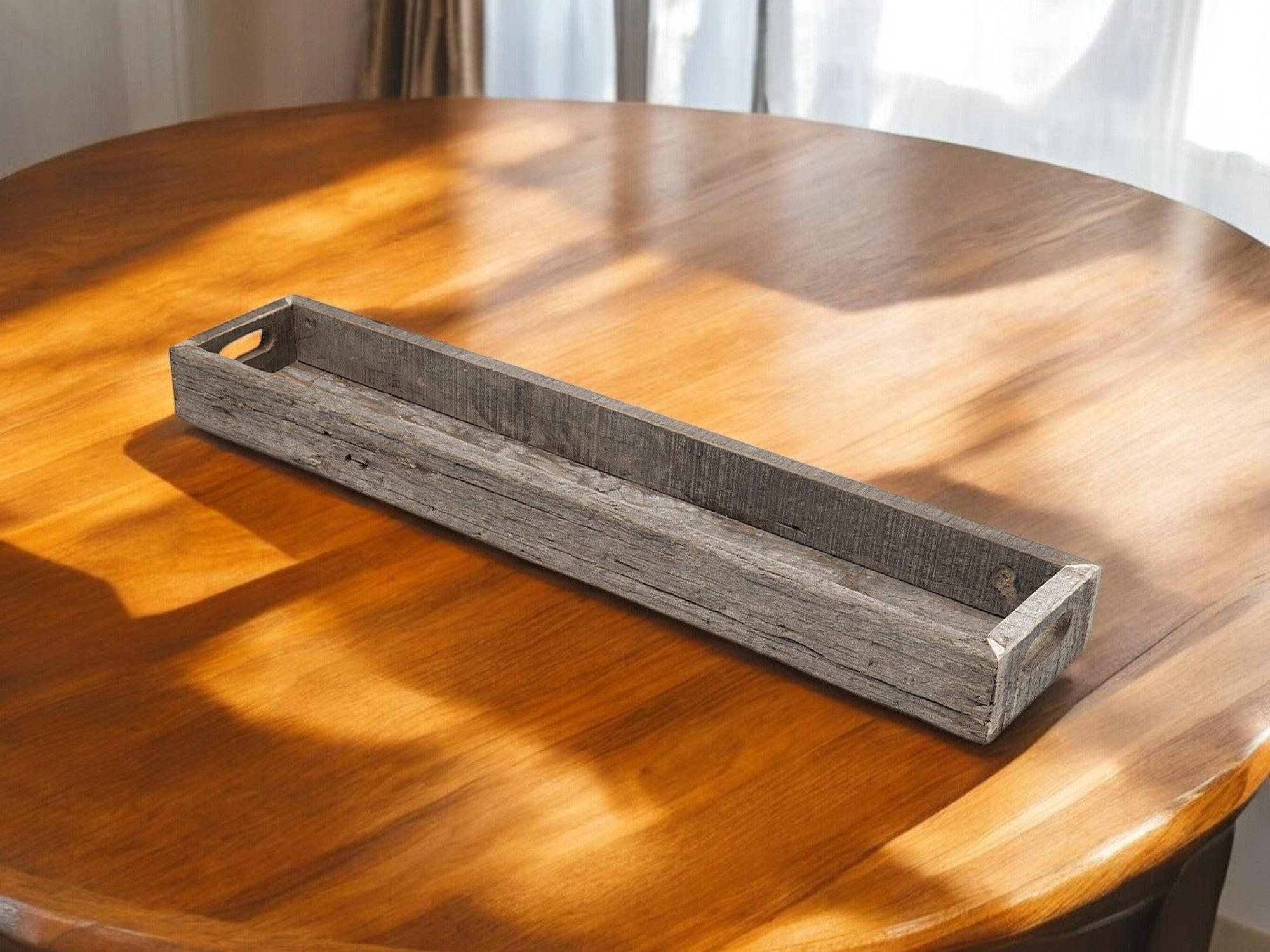 36" Brown Wood Indoor Outdoor Cracker Tray With Handles-0
